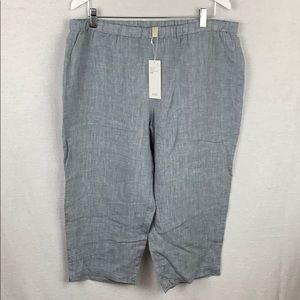 Eileen Fisher Yarn Dyed Organic Handkerchief Linen Ankle Pant Chambray XL NWT